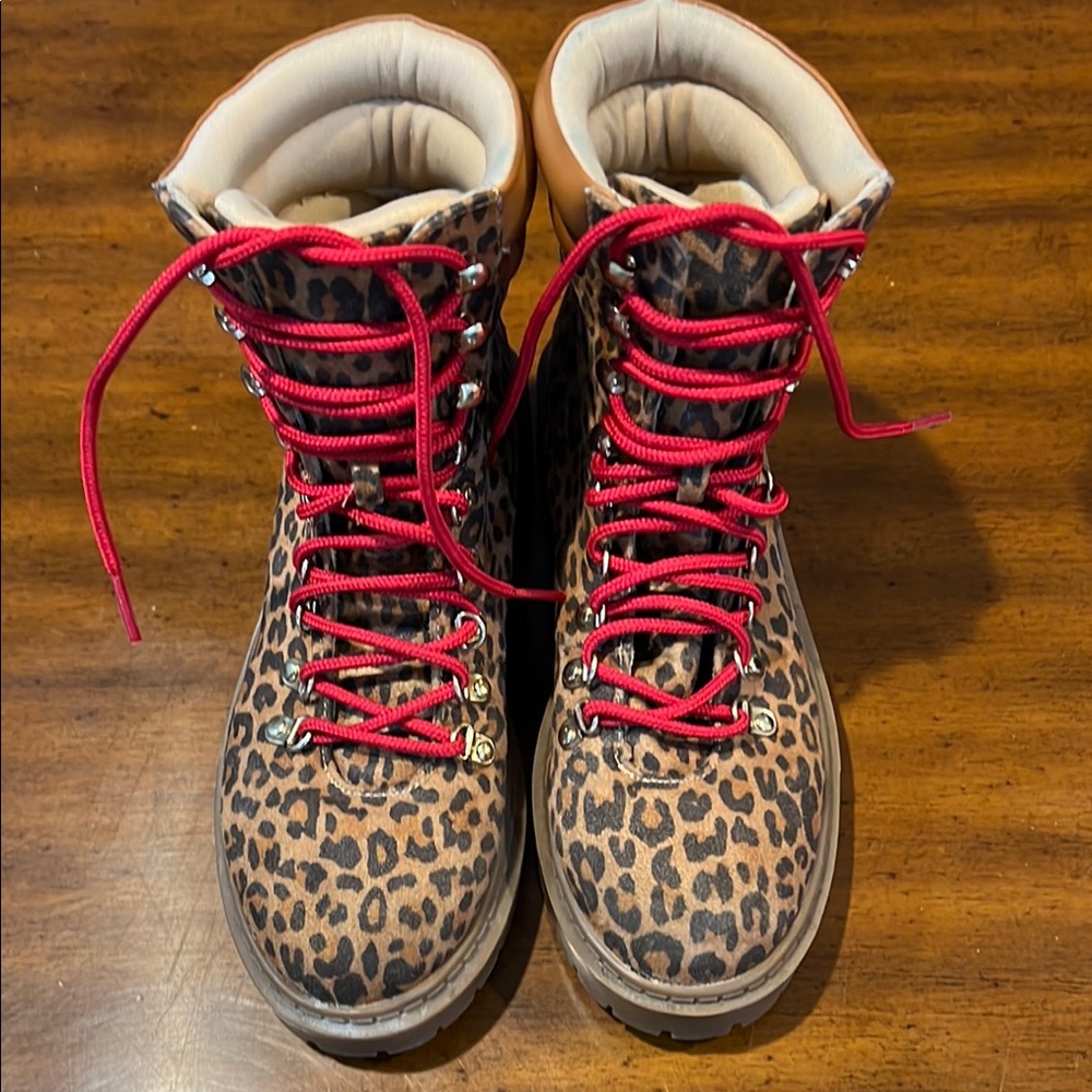Leopard Print Boots with Red Laces Size 6
